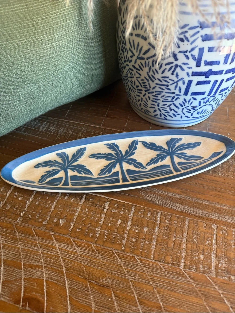 Signed Dane Ward Maui Ceramic Palm Tree Platter signed on back.